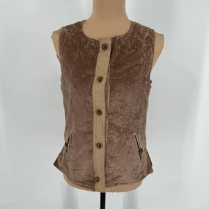 VINTAGE Paula Saker Vest Size 8 Tan 80s Corduroy Braided Buttons Brown Retro 179
